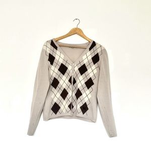 Burberry merino wool argyle cardigan (with defects)